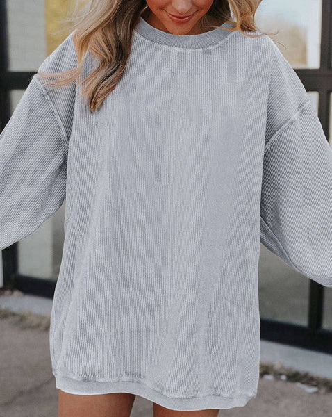 Pretty Bash - Ribbed Oversized Long Sleeve Sweatshirt: XL / Dark Gray