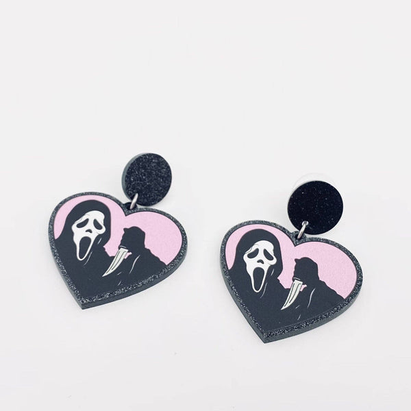 Mio Queena - Halloween Death Coming Horror Acrylic Heart-Shaped Earrings