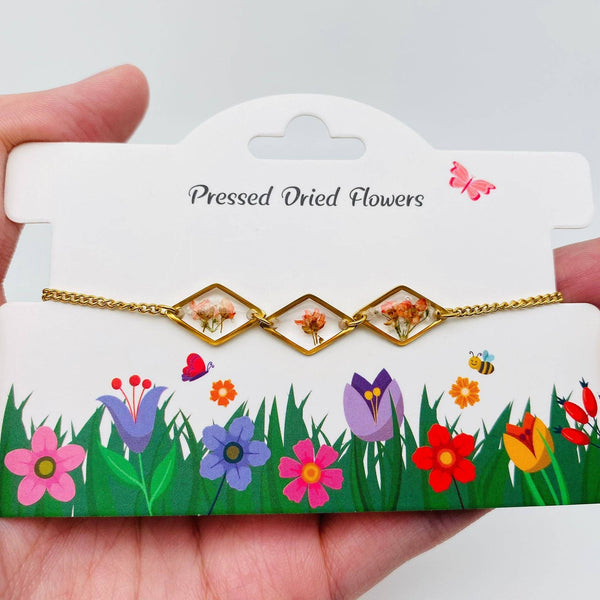 Mio Queena - Dried Flowers Floral Geometric Charm Golden Bracelet - PDF