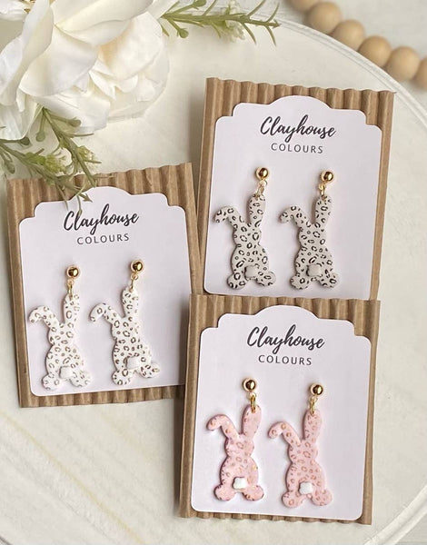 Clayhouse Colours - Leopard Bunny Clay Earrings: Taupe