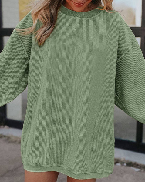 Pretty Bash - Ribbed Oversized Long Sleeve Sweatshirt: M / Apricot