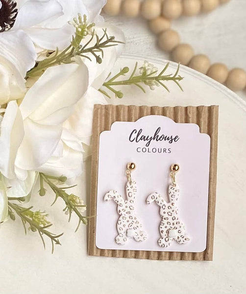 Clayhouse Colours - Leopard Bunny Clay Earrings: Taupe