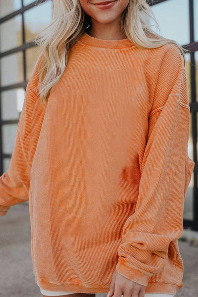 Pretty Bash - Ribbed Oversized Long Sleeve Sweatshirt: M / Apricot