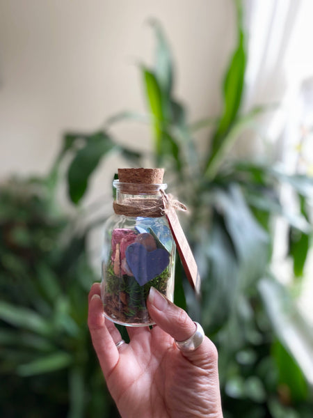 Alma Boheme Handmade - Wildflower Seed Paper Hearts in glass jar with cork lid