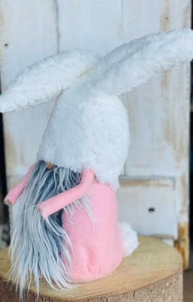 A Gnome on the Roam - Easter rabbit Gnome with white sherpa hat and fluffy tail!