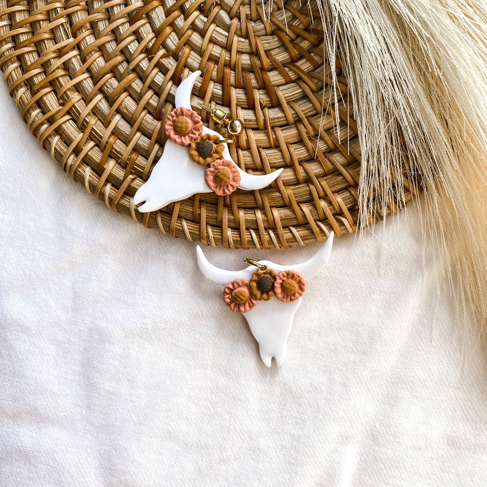 Blush and Bash Studio - Boho Cow Skull Clay Earrings