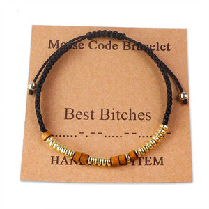 Handmade Wooden Beaded Morse Code Bracelets: Best Bitches