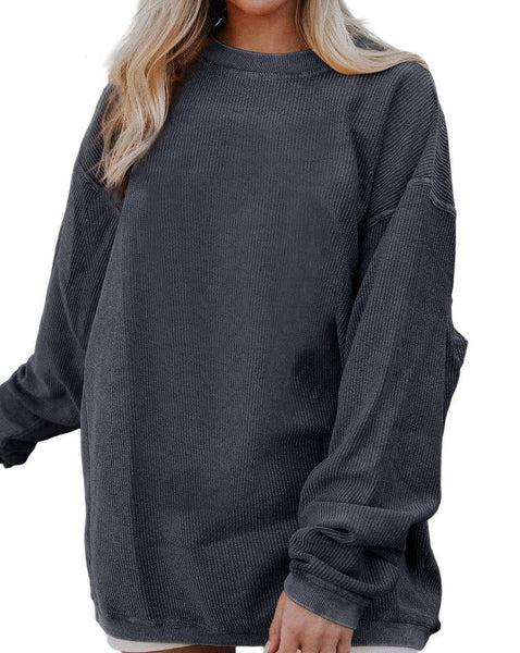 Pretty Bash - Ribbed Oversized Long Sleeve Sweatshirt: XL / Dark Gray