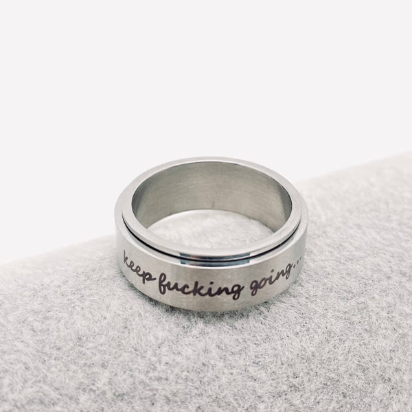 Mio Queena - "Keep Fucking Going" Rotatable Stainless Steel Ring: Black / 8