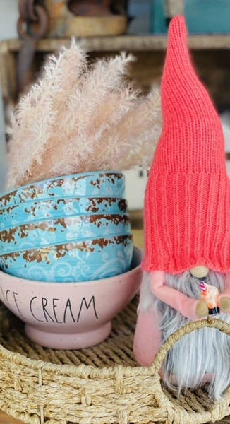 A Gnome on the Roam - Summer Ice cream gnome, bright pink upcycled sweater hat