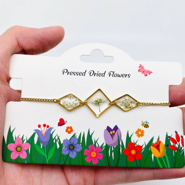 Mio Queena - Dried Flowers Floral Geometric Charm Golden Bracelet - PDF