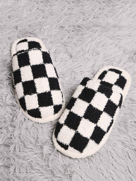 42POPS - ,....Soft Plus Checkered Warm Slippers: CHECKERED ASH MOCHA-164411 / S/M