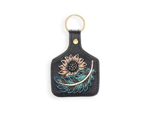 Dusty Bloom Hand-tooled Leather Key Fob - MYRA