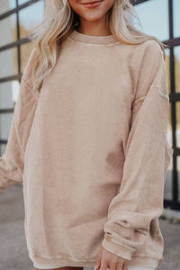 Pretty Bash - Ribbed Oversized Long Sleeve Sweatshirt: S / Apricot