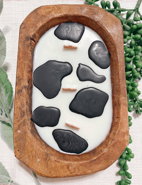 Cow Print Dough Bowl Candle: Leather