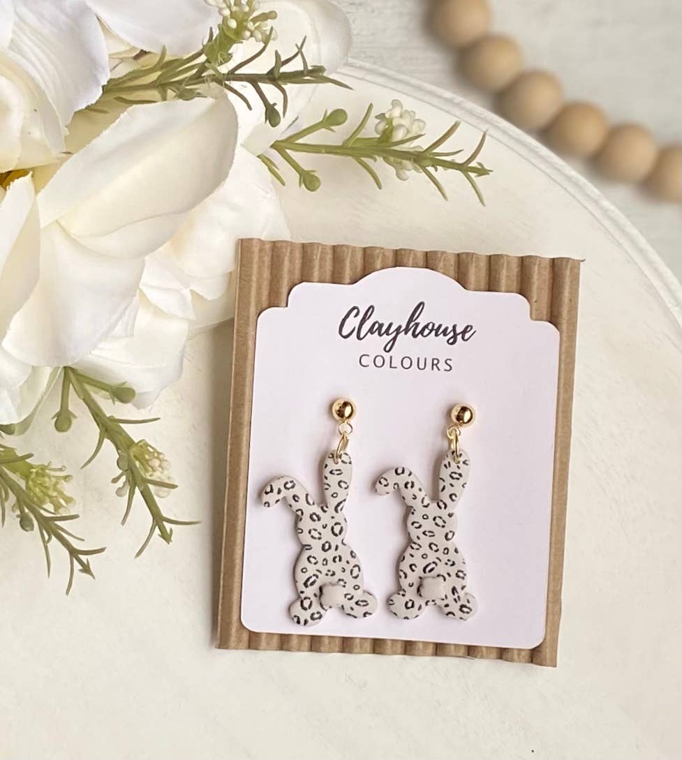 Clayhouse Colours - Leopard Bunny Clay Earrings: Taupe