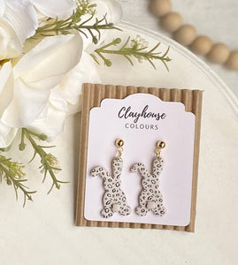 Clayhouse Colours - Leopard Bunny Clay Earrings: Taupe