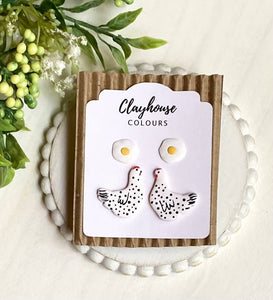 Clayhouse Colours - Chicken & Eggs Stud Earrings